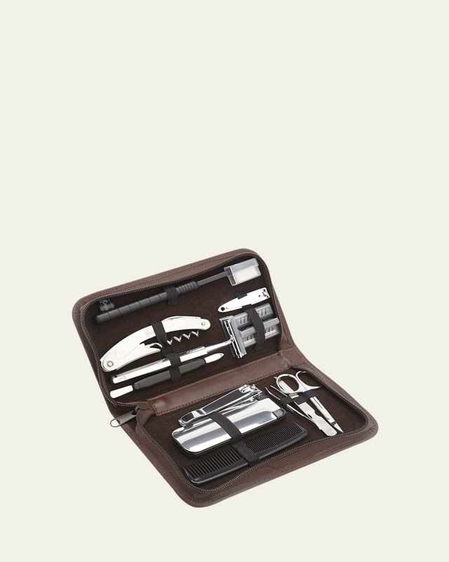 Monogrammed Leather Travel Grooming Toiletry Kit